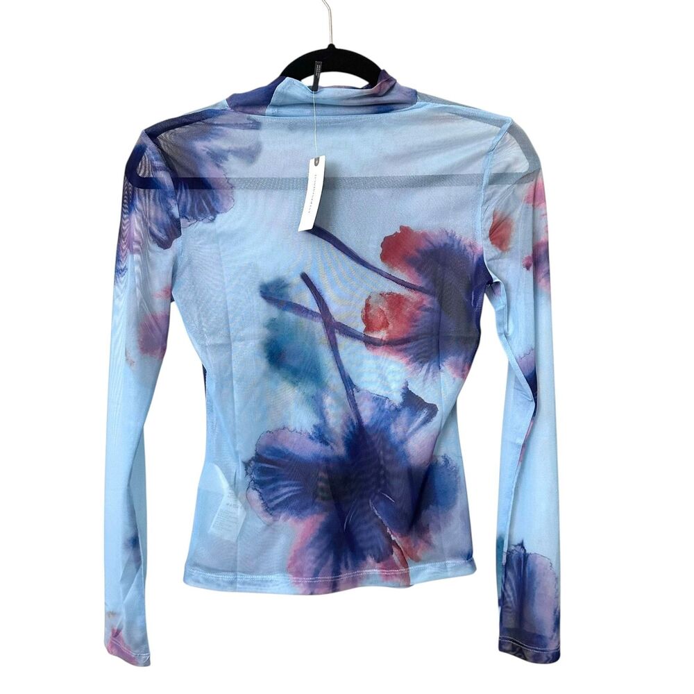 BY ANTHROPOLOGIE Floral Mesh Turtleneck Top Blue X-Small NEW NWT - Picture 2 of 6